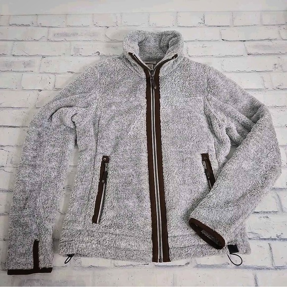 L.L. Bean Gray and Brown Fleece Jacket - Picture 1 of 5